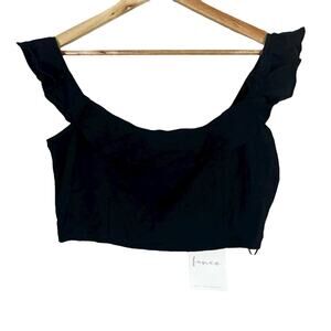 Fanco Crop Top Womens L Black Ruffle Sleeveless Square Neck Cottagecore Peasant